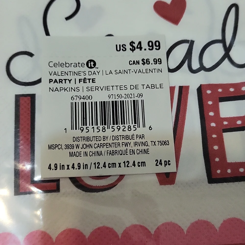 9 Sets. Valentine's Disposable Napkins.